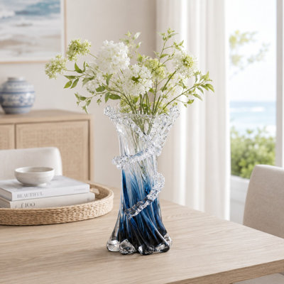 Blue Gradient Hand-Blown Glass Wave Vase