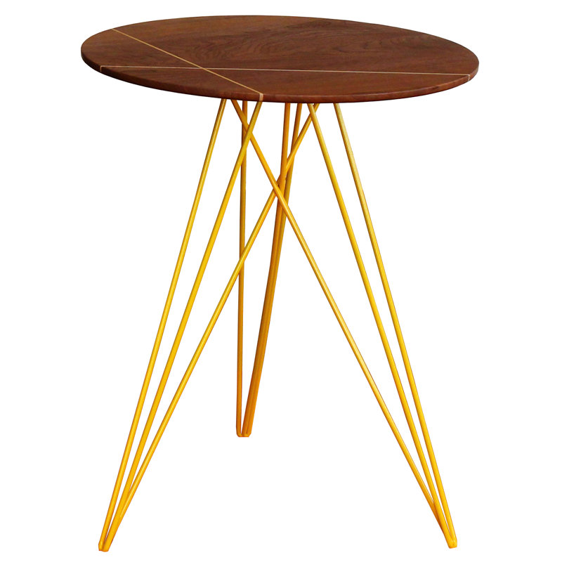 Hudson Solid Wood Top End Table, Yellow, Walnut