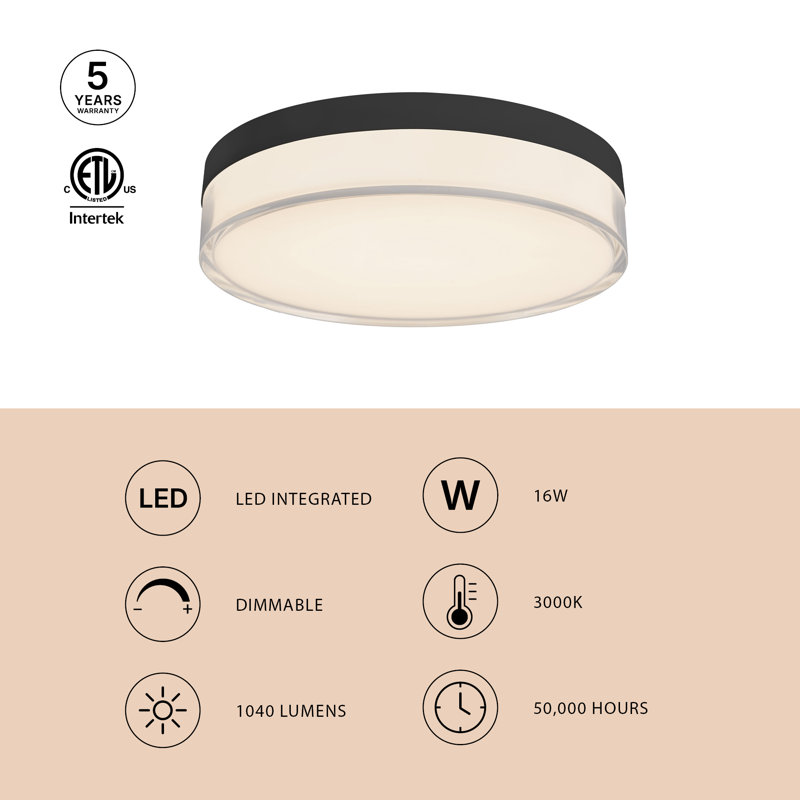 Quara 7-in Black dimmable LED Flush Mount, White
