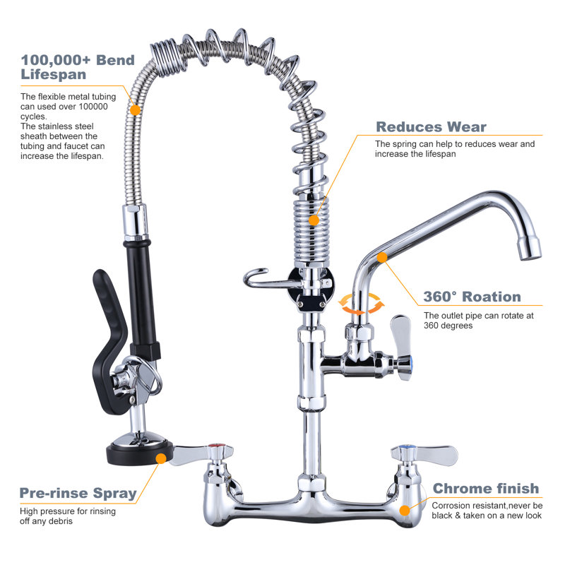 Commercial Kitchen Faucet with Pre-Rinse Sprayer 21 Inch