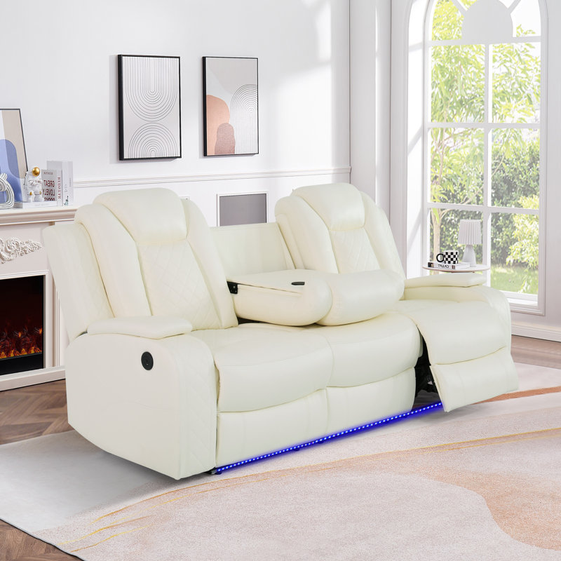 Babala 3-Pieces Breathable Leather Power Reclining Living Room Set, Blanc