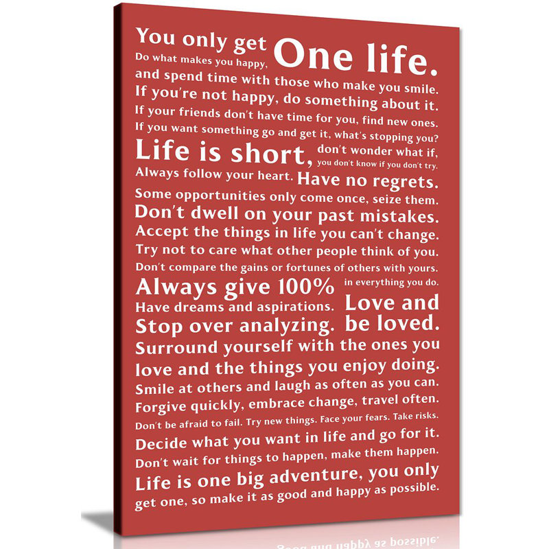 Life Manifesto Red Quote - Wrapped Canvas Print, 61cm H x 41cm W