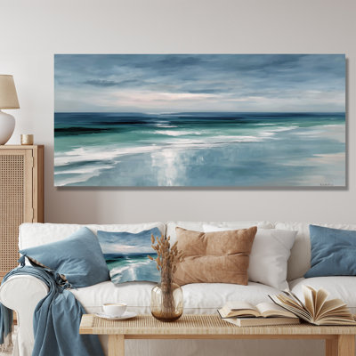Coastal Waves in Blue and White Tones - Coastal Large Wall Art, White Coastal, reproduction d'art sur toile encadrée