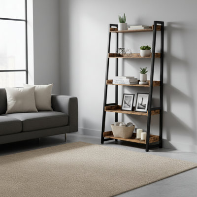 5-Tier Industrial Bookshelf, 74.8" H x 14.5" W Metal Frame Ladder Bookcase