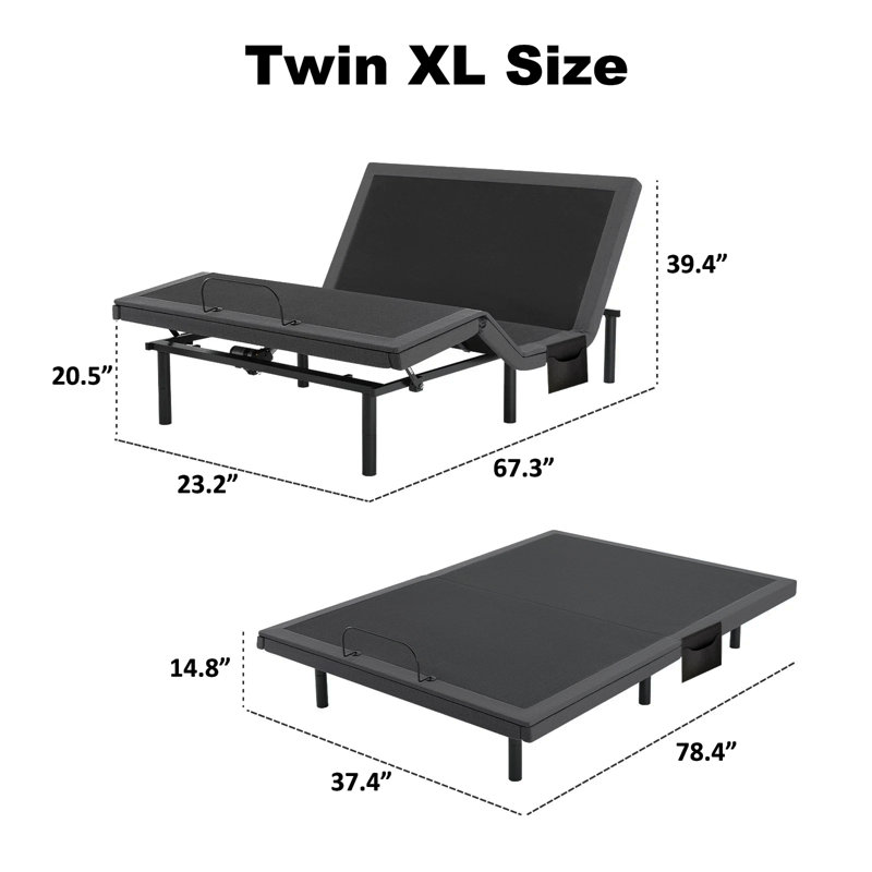 Structure de lit réglable avec massage, télécommande sans fil, zéro gravité, 4 ports USB, veilleuse sous le lit, assemblage rapide en 3 minutes