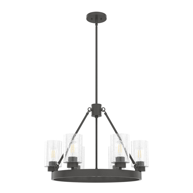 Hartland 6 - Light Unique / Statement Wagon Wheel Chandelier, Matte Black