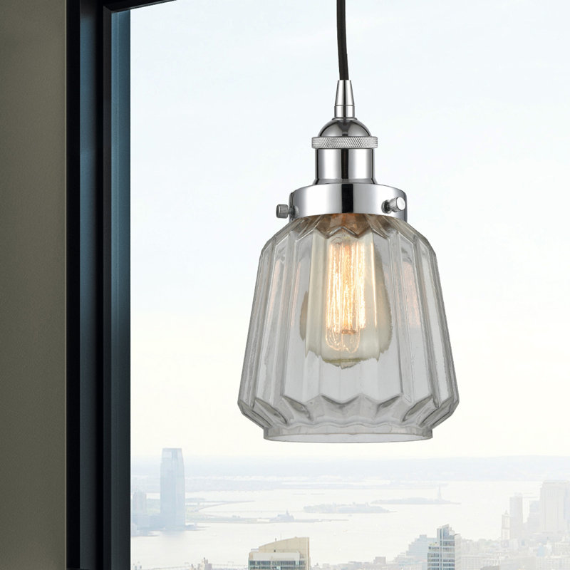 Luminaire suspendu conique à 1 lumière Caggiano, Chrome poli, Transparent