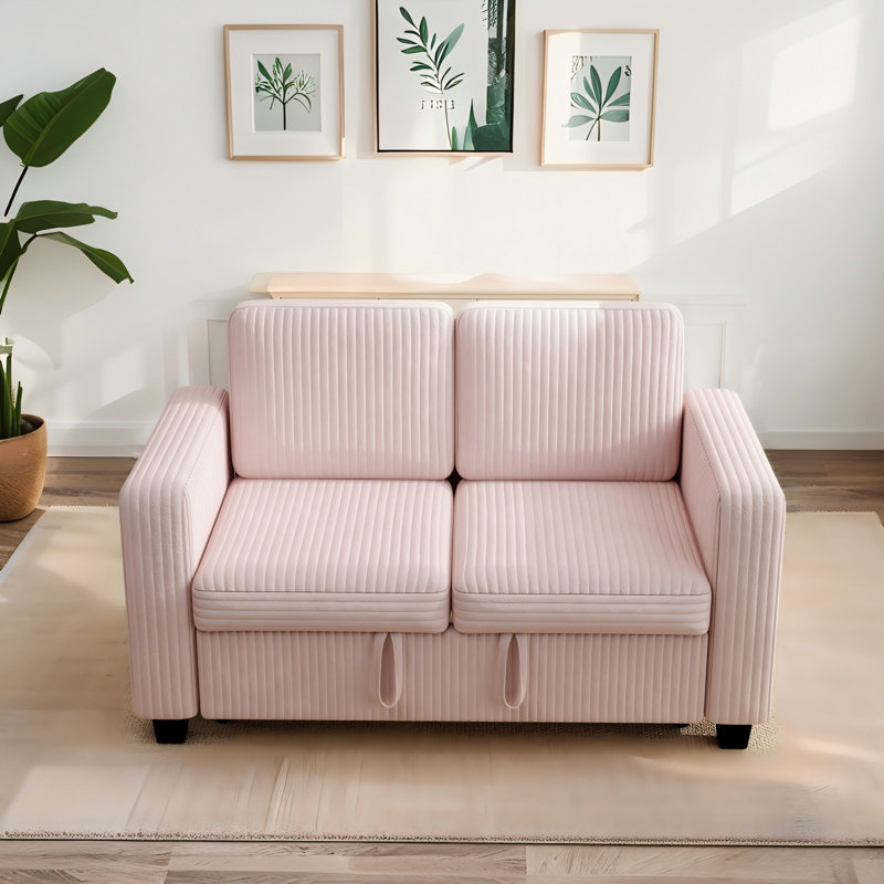 Canapé-lit modulaire en velours côtelé 58,1 po, Rose