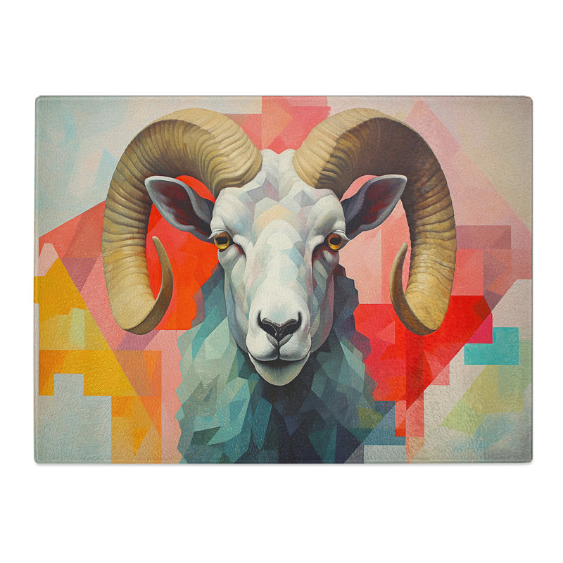 Ram Sheep Geometric  Glass Chopping Board