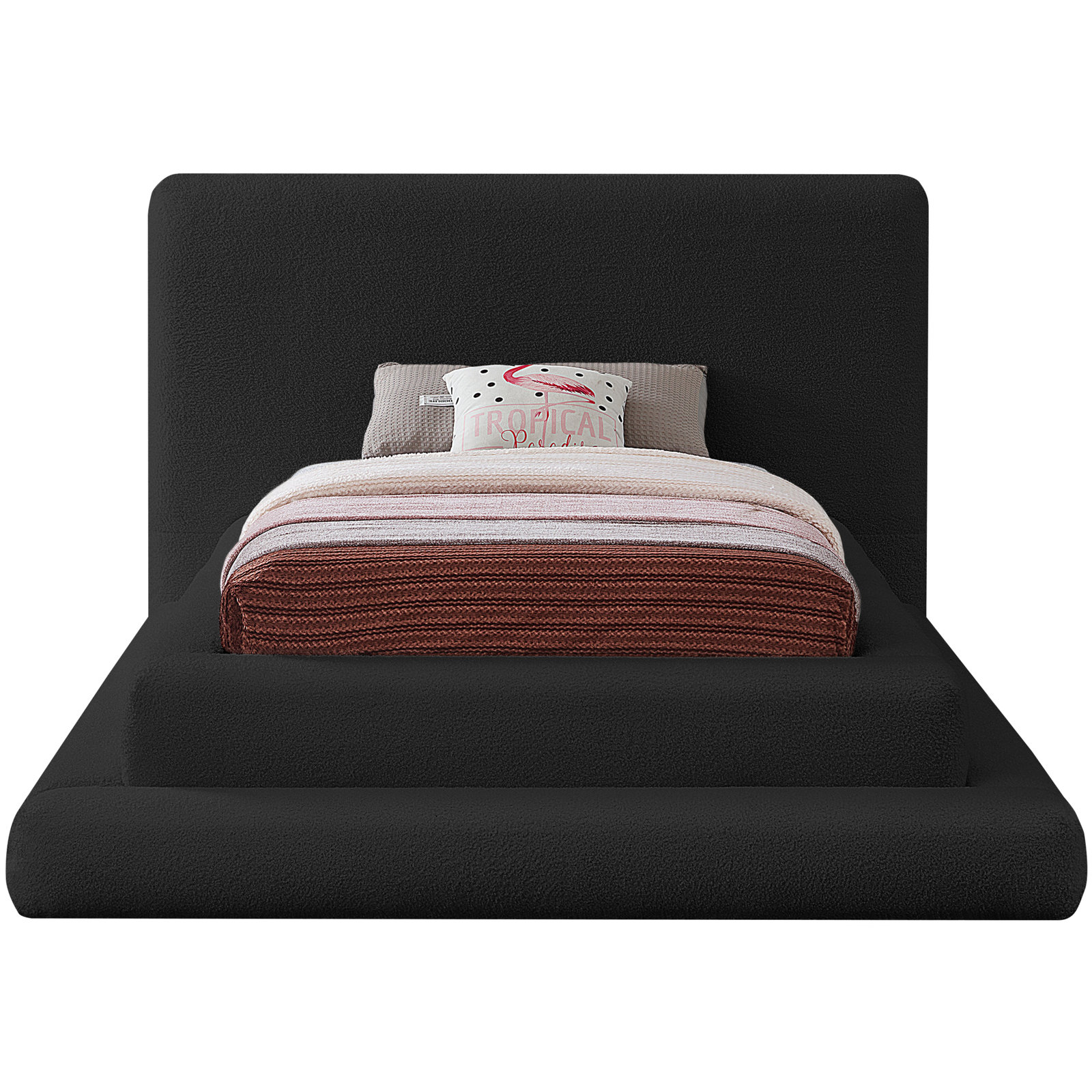 Hoffarth Upholstered Bed, Twin, Black Faux Shearling Teddy Fabric