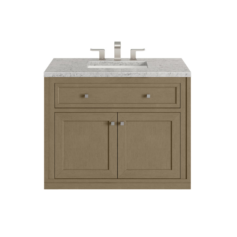 Chicago 36' W Single Vanity, Walnut Whisper, Eternal Jasmine Pearl Quartz, 8" Widespread