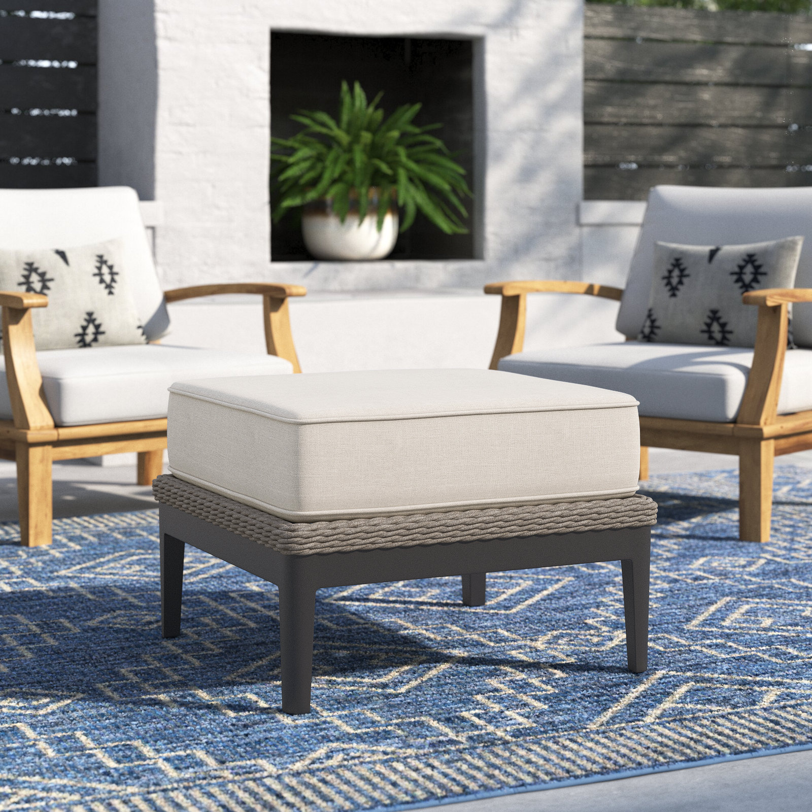Aberdeen Outdoor Ottoman with Sunbrella® Cushion, Echo Ash Sunbrella®