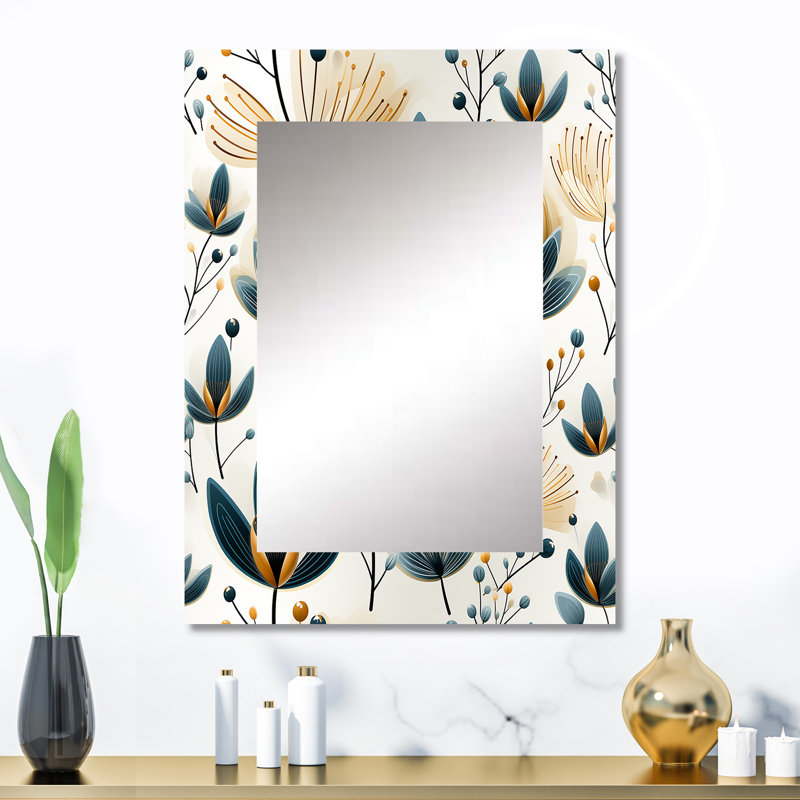 Ahmar scandinave jaune et blanc collage - miroir mural décoratif botanique, grand miroir botanique, impression d'art en métal