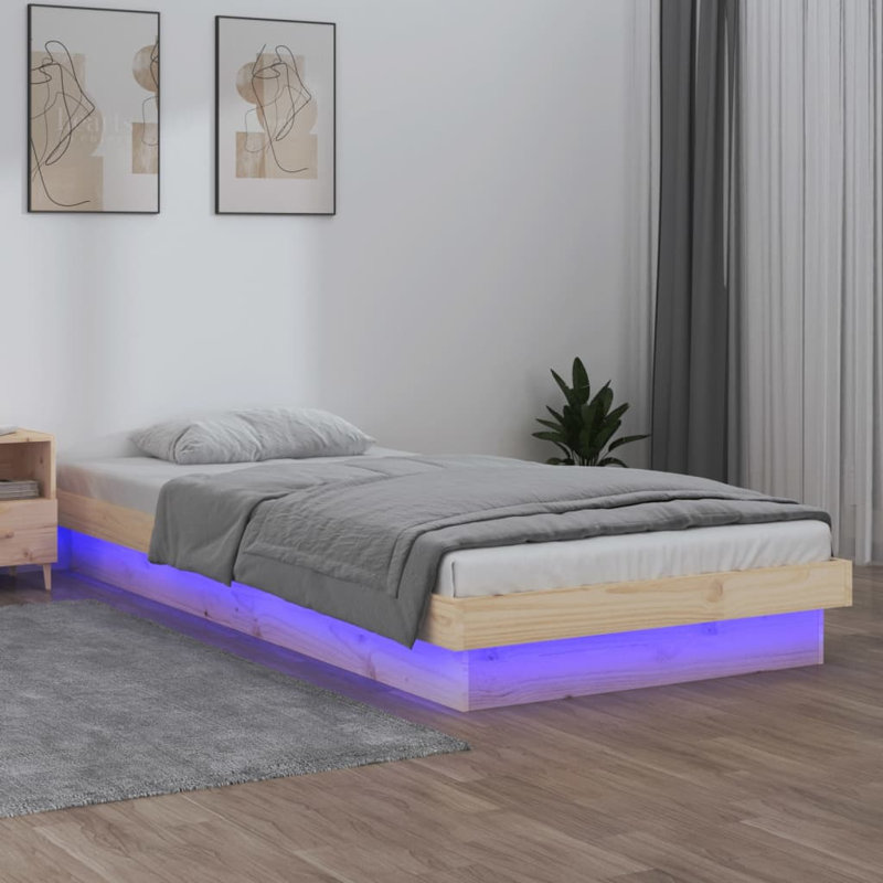 LED Bed Frame Solid Wood, Single (3'), Brown