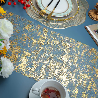 Chemin de table doré à paillettes, rouleau de 28 cm x 6 m, maille fine, métallique et scintillante, élégant, idéal pour décorer une table lors d'un mariage, d'une fête prénuptiale, de Noël, d'un anniversaire, d'une fête de fin d'année ou de la fête des mères.