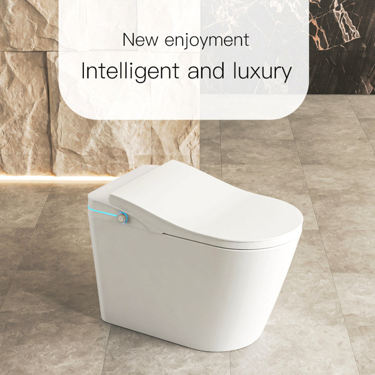 Smart Toilet With Built-In Heated Seat, Tankless Toilet With Auto Flushing, Adjustable Seat Temp, Flush Remote Control Led Digital Display, Elongated