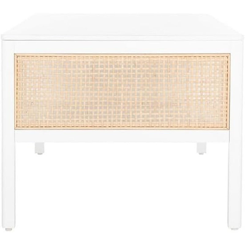 Table de salle à manger rectangulaire avec plateau blanc et pieds en bois naturel, blanc / naturel - table simple / bois et bois d'ingénierie / moderne
