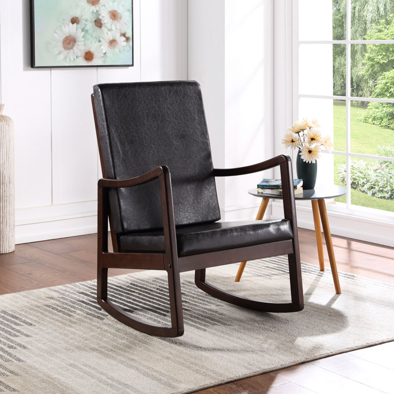 Chaise berçante élégante en similicuir brun foncé