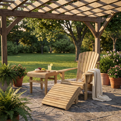 CMB-D | Ensemble de 3 chaises Adirondack en pin traité sous pression – 1 chaise Adirondack classique extérieure, une table d'appoint et un repose-pieds. Bois écologique résistant aux intempéries, par Weathercraft