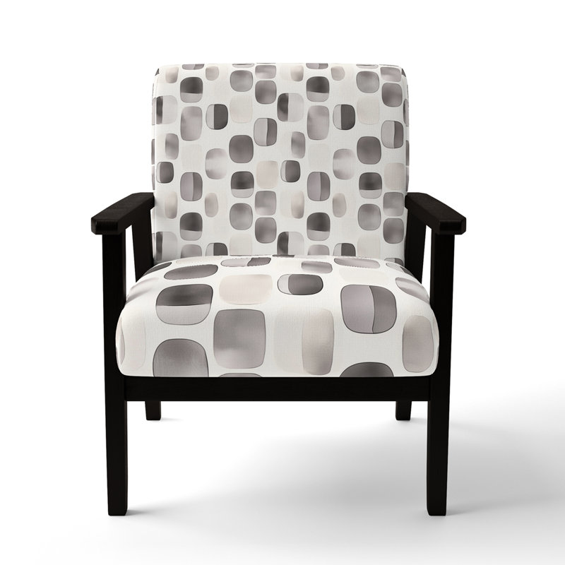 Chaise rembourrée moderne avec accoudoirs gris Neutral Steps, Accoudoirs carrés noirs