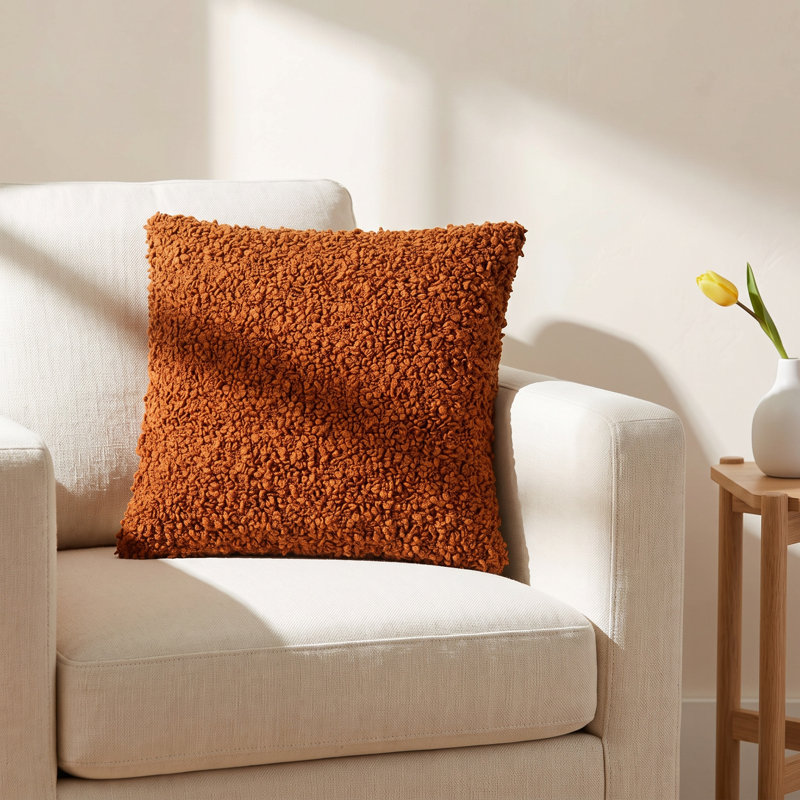Anella Polyester Throw Square Pillow Cover, 22"H x 22"W, Cream, Polyester/Polyfill