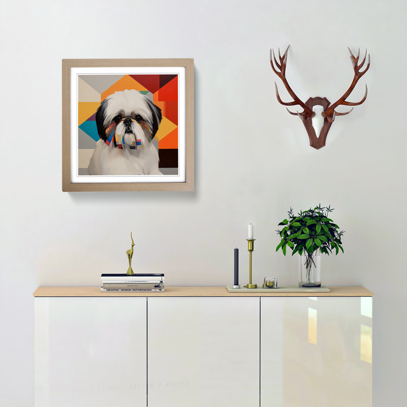 Shih Tzu Bauhaus No.2 - Single Picture Frame Print on Wood, Oak