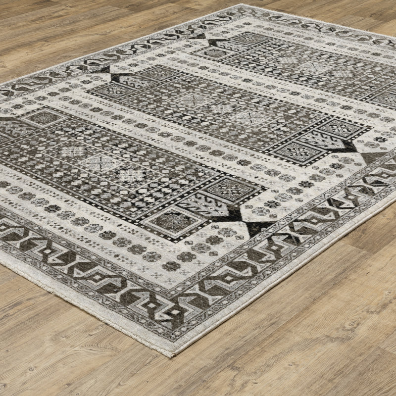 Tapis oriental noir / ivoire Aldred, Rectangle 9 pi 10 po x 12 pi 10 po