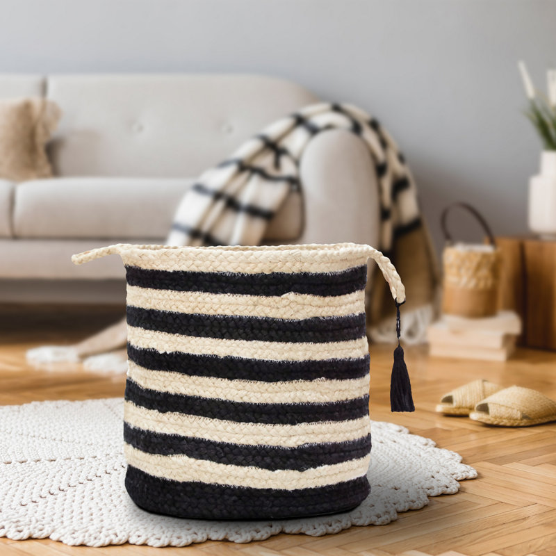 Dovecove Striped Relaxed Handmade Jute Basket, 19" H x 19" W x 19" D, Black