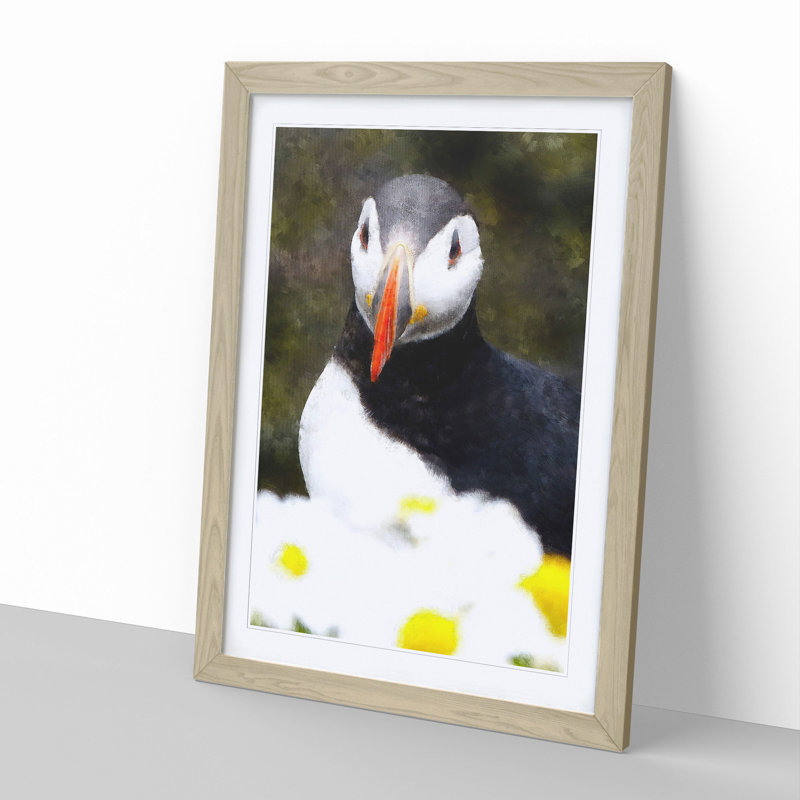 Atlantic Puffin Birds Vol.2 - Picture Frame Painting, Oak Framed, 65cm H x 48cm W x 2cm D