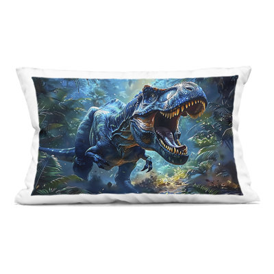 Blue Toned Dinosaur Roar Decorative Printed Throw Pillow, design by Creative Studio, 14 x 7 x 20