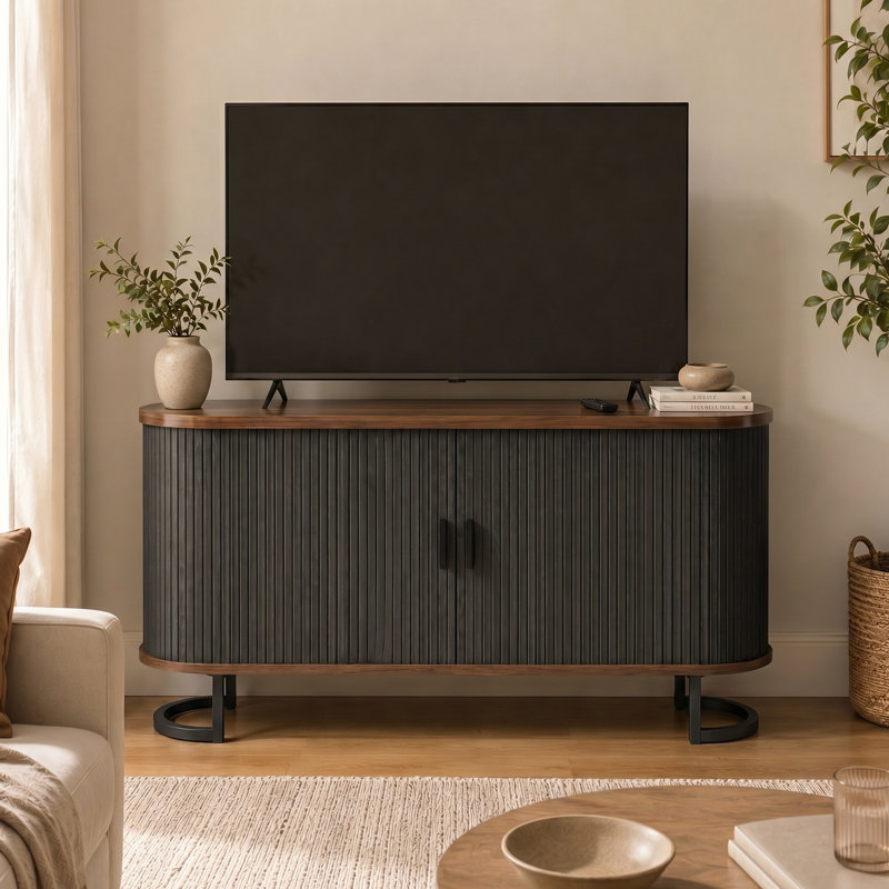 Buffet cannelé 55 po avec portes coulissantes, noir