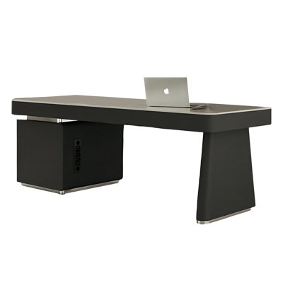 Italian Minimalist Black Sintered Stone Top Desk with Built-in PC Host Storage, Luxury Home Office Computer Table
