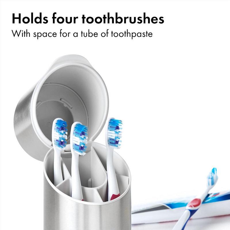 Ensemble porte-brosses à dents pour salle de bain - Rangement de comptoir en acier inoxydable, peut contenir jusqu'à 4 brosses à dents, facile à nettoyer, ventilation hygiénique, séparateur amovible