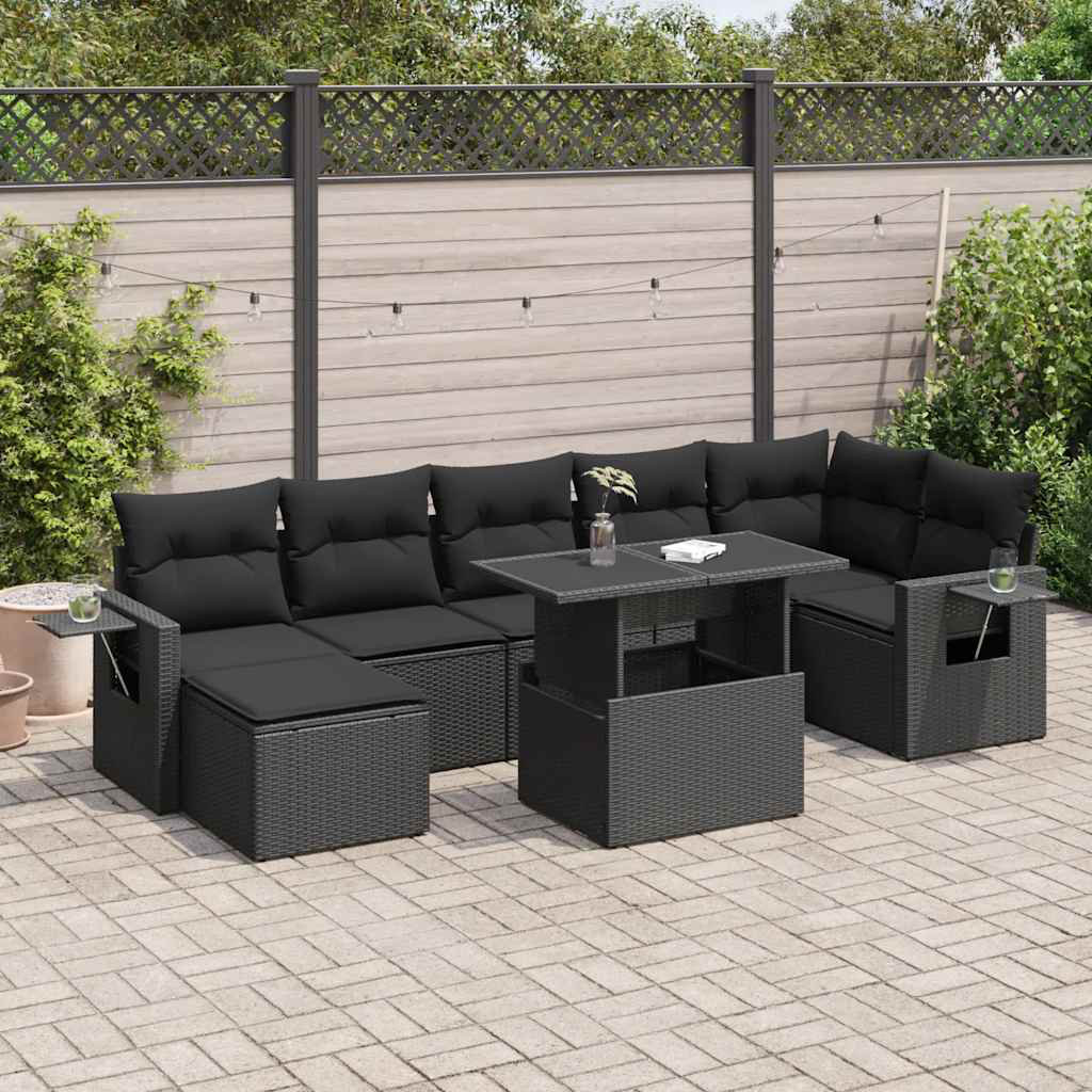 Vidaxl 8-Tlg. Garten-Sofagarnitur Mit Kissen Schwarz Poly Rattan