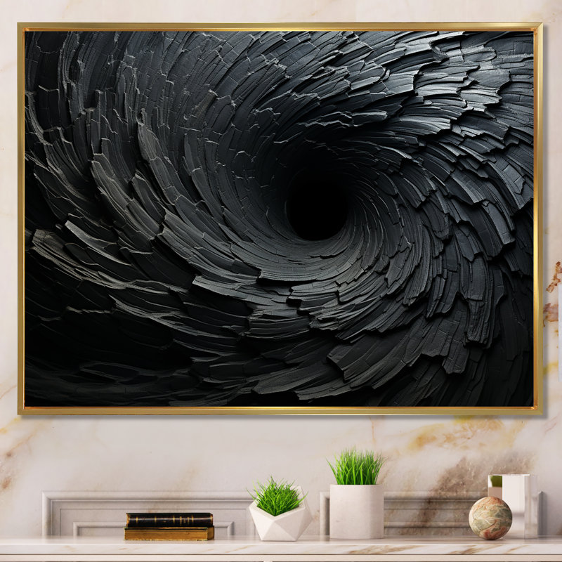 «Black Spiraling fractal sprial», reproduction sur toile à spirales abstraites, Doré, H 24 po x l 32 po
