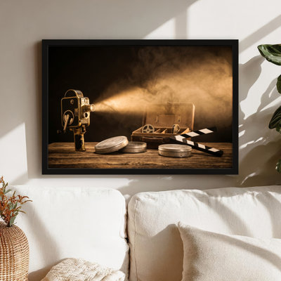 Art mural sur toile noir encadré pour le salon, la chambre à coucher, le bureau ou le vestibule - décoration murale décorative avec cinéma rétro