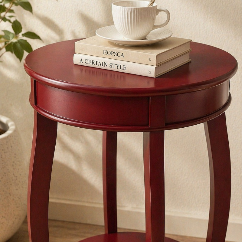 Table d'appoint ronde rouge avec tablette inférieure