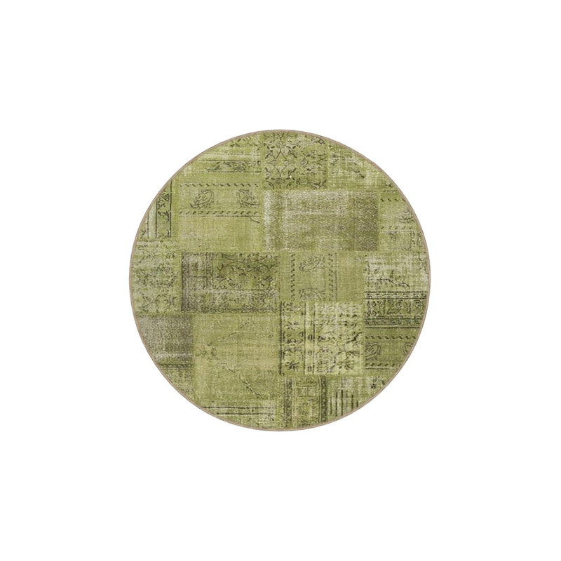 Green Traditional Geometric Patterned Woven Base Rug, Round 3'3" Rug Pad Included