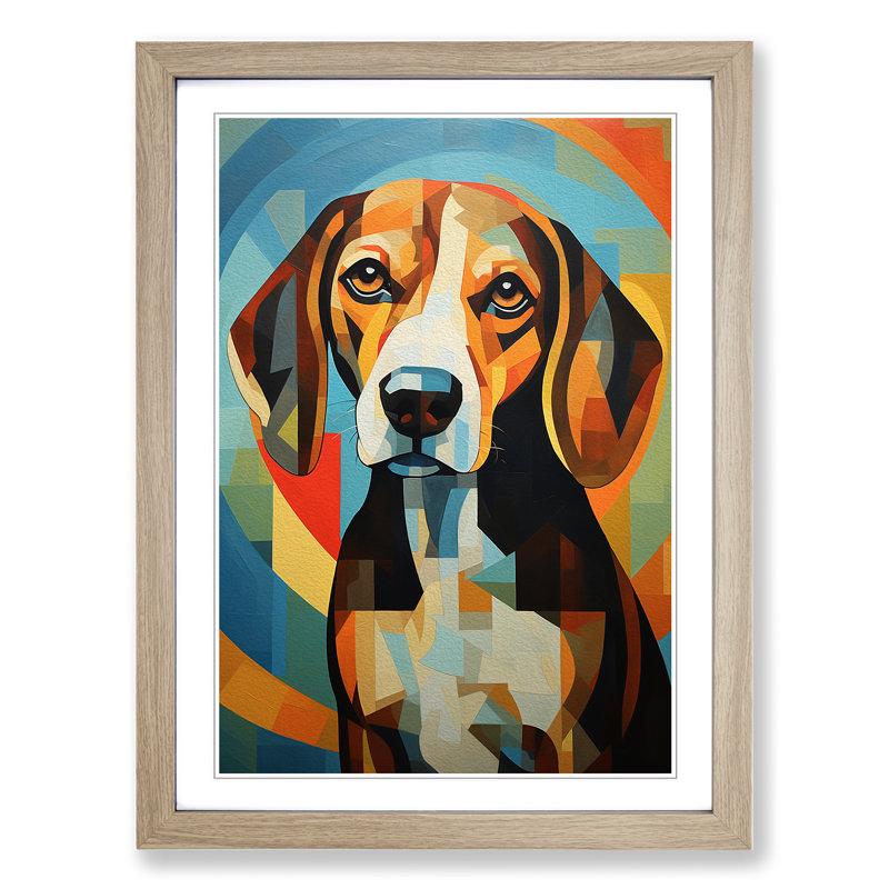 Beagle Art Deco No.3 - Framed Print, Oak Framed, 46cm H x 34cm W x 2cm D