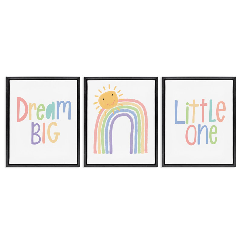 «Dream Big Little Illustration», ensemble de 3 toiles par Lisa Larson, Cadre flottant noir de jais, H 21 po x l 17 po