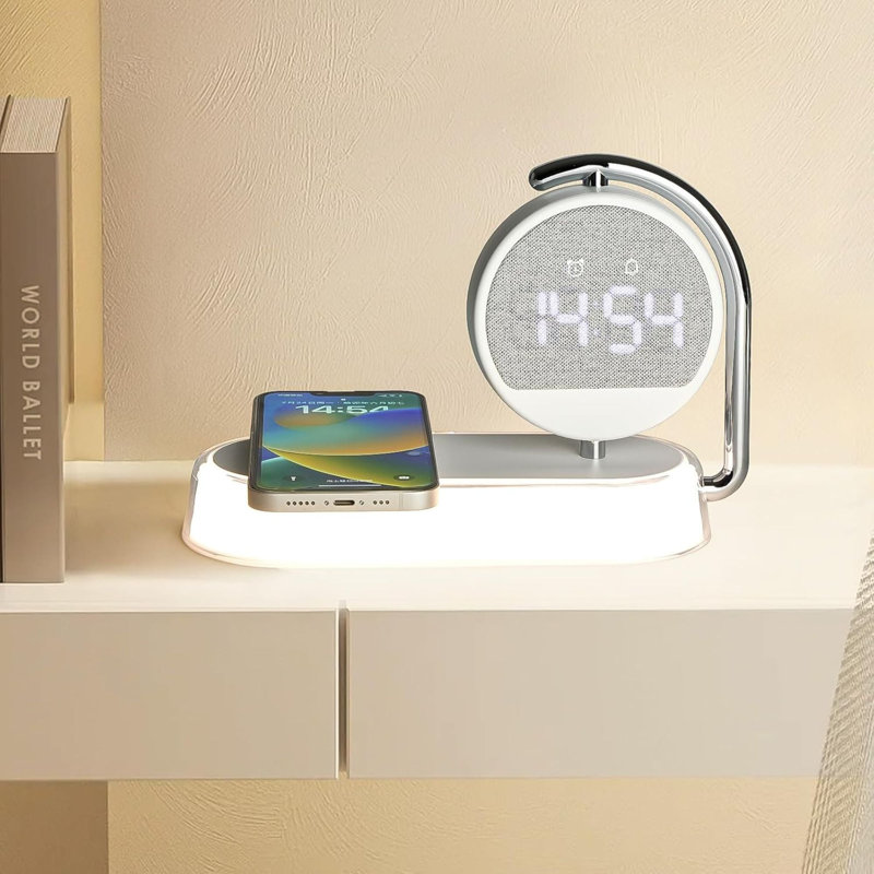 Réveille-matin intelligent avec recharge sans fil rapide et veilleuse réglable