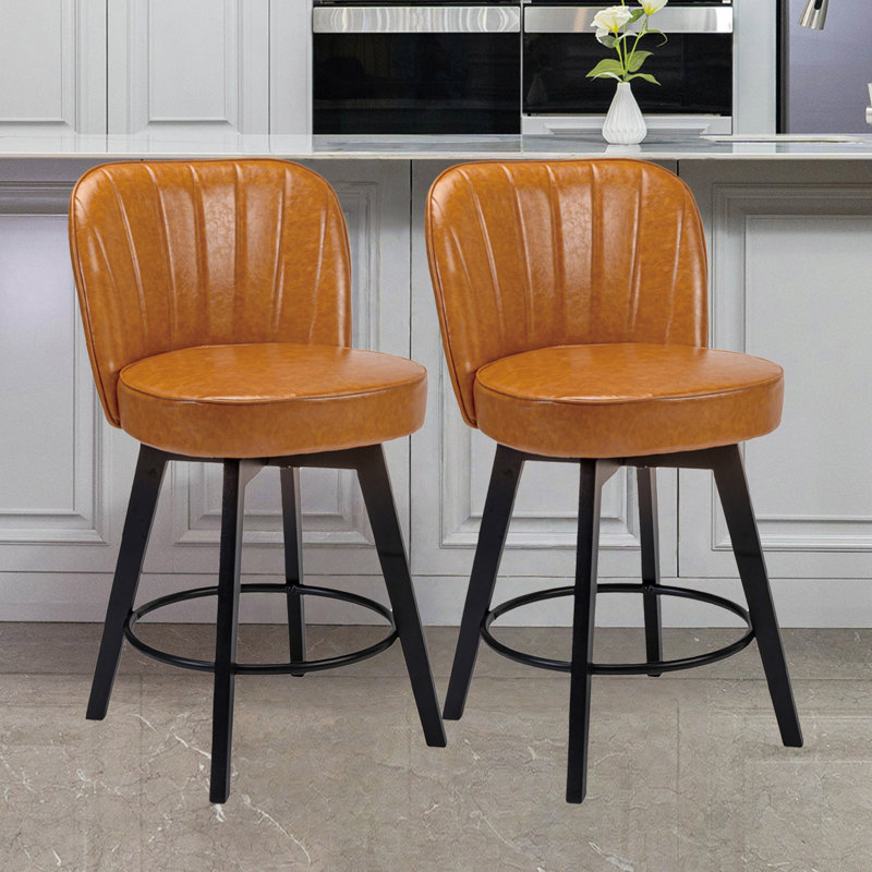 Kyenzie Swivel Upholstered Counter Stool, Light Gray