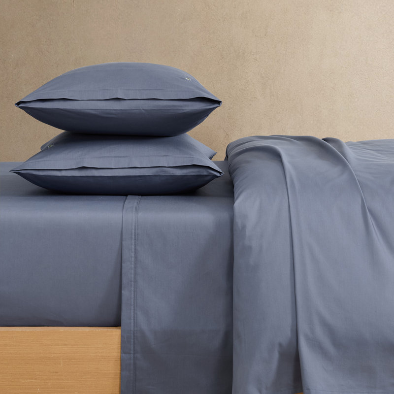 Lacoste Cotton Percale Sheet Set, Cooling & Breathable Bedding, Deep Pocket Fitted Sheet, Vintage Indigo, King