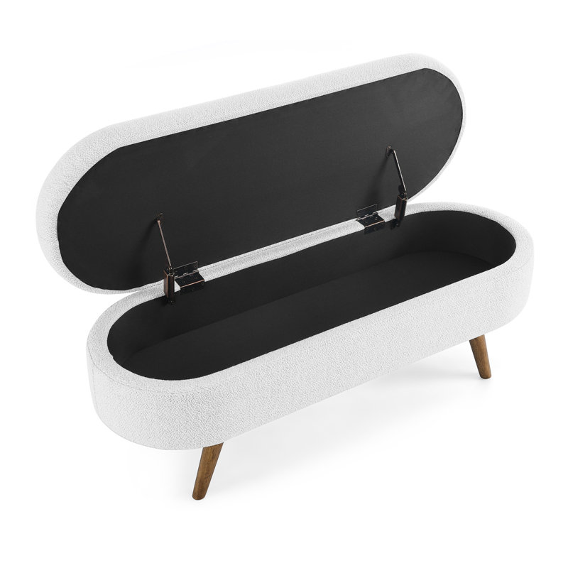 Ottoman Oval Storage Bench,Rubber Wood Legs, (43.5"x16"x16"), White