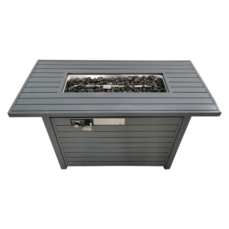 Table de foyer d'extérieur en acier gris avec propane, 50000, 8 heures de combustion, allumage par bouton-poussoir, table de propane H 25 po x l 42 po, 8 heures H 25 po, gris, inclus