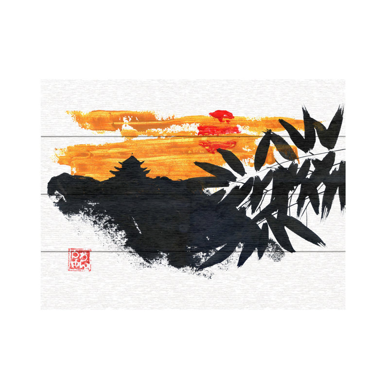 Péchane Temple In Sunset Wood Slat Art, H 12 po x l 16 po