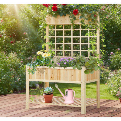 Wooden Raised Garden Bed , Coutryside Style Elevated Planter Box Stand W
