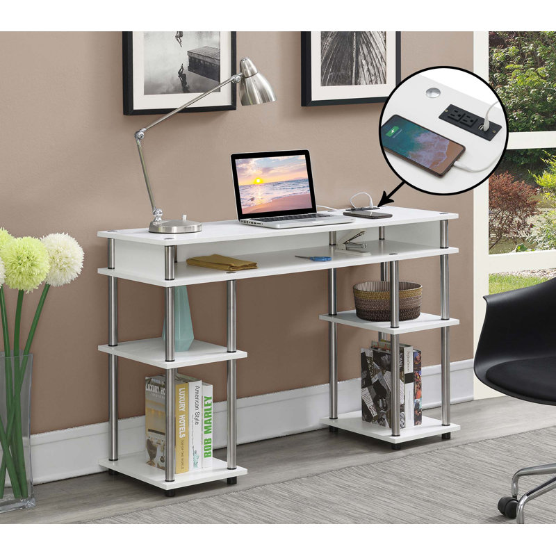 Edwin Computer Desk with Built-In Electrical Outlet, White