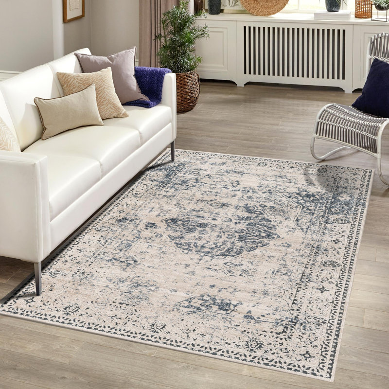 Arkeen Oriental Dark Blue/Beige/Ivory/Gray Area Rug, Rectangle 10' x 13'1"