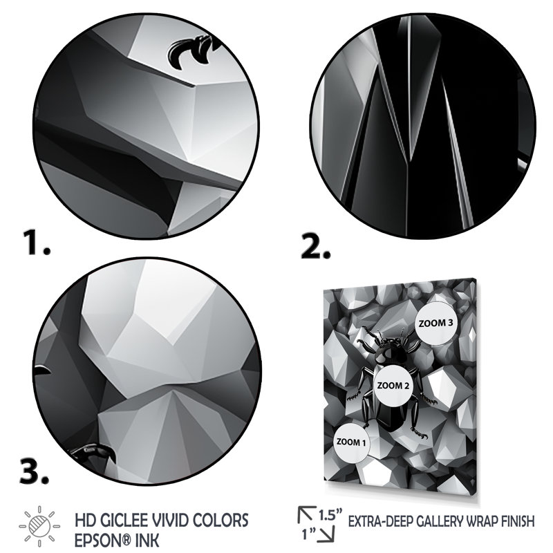 Roches et insectes noirs et gris I - art mural insectes et insectes, Cadre simple noir, H 32 po x l 16 po x P 1 po
